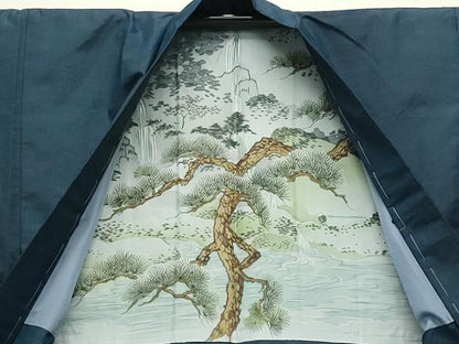 平和屋着物●男性　紬　アンサンブル　藍色　正絹　逸品　未使用　CABD8991gh