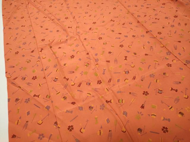 平和屋着物●長襦袢　無双仕立て　楽器文　金彩　半衿刺繍　正絹　逸品　CABD8993gh