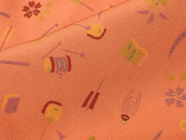平和屋着物●長襦袢　無双仕立て　楽器文　金彩　半衿刺繍　正絹　逸品　CABD8993gh