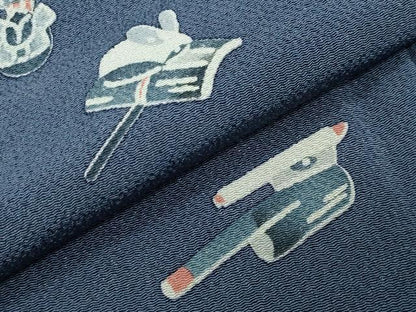 平和屋着物●上質な小紋　型染め　玩具文　鬼しぼ縮緬　正絹　逸品　CABD8996gh