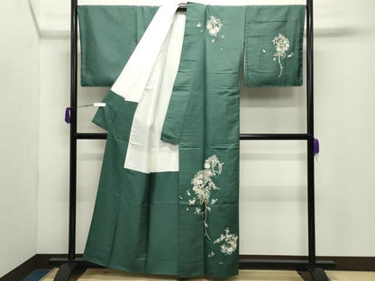 平和屋着物●訪問着　紬地　友禅　作家物　草花文　正絹　逸品　CABD8997gh