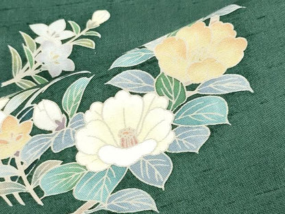 平和屋着物●訪問着　紬地　友禅　作家物　草花文　正絹　逸品　CABD8997gh
