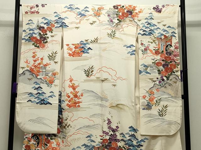 平和屋着物●豪華振袖　駒刺繍　御所車松竹梅文　金彩　正絹　逸品　CABD9000gh