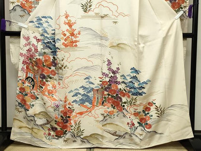 平和屋着物●豪華振袖　駒刺繍　御所車松竹梅文　金彩　正絹　逸品　CABD9000gh