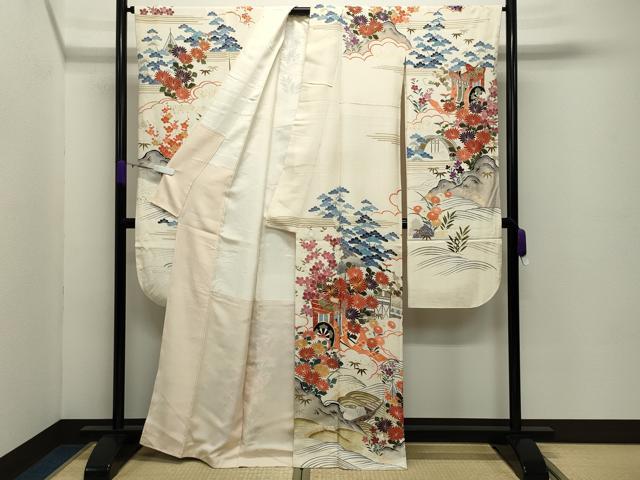 平和屋着物●豪華振袖　駒刺繍　御所車松竹梅文　金彩　正絹　逸品　CABD9000gh
