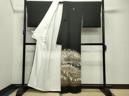 平和屋着物●豪華黒留袖　友禅　作家物　飛鳥松梅文　暈し染め　正絹　逸品　CABD9001gh