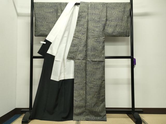 平和屋着物●上質な小紋　紬地　型染め　草木文　正絹　逸品　CABD9006gh