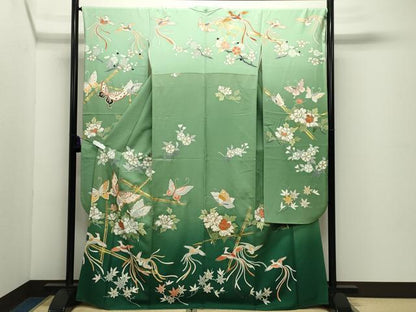 平和屋着物●豪華振袖　駒刺繍　鳳凰花蝶文　暈し染め　金彩　正絹　逸品　CABD9007gh