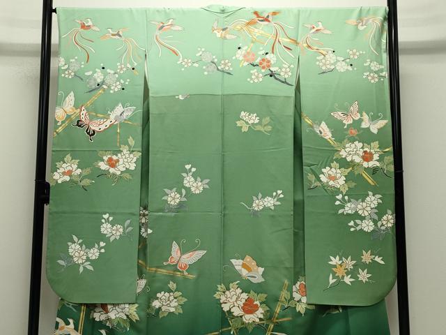 平和屋着物●豪華振袖　駒刺繍　鳳凰花蝶文　暈し染め　金彩　正絹　逸品　CABD9007gh
