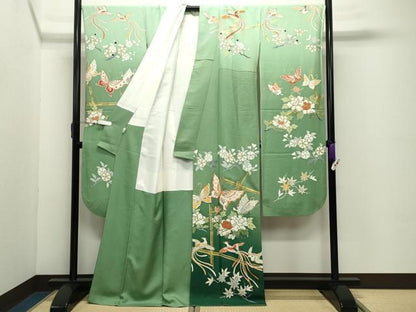 平和屋着物●豪華振袖　駒刺繍　鳳凰花蝶文　暈し染め　金彩　正絹　逸品　CABD9007gh