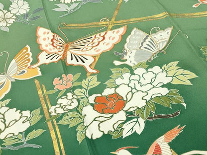 平和屋着物●豪華振袖　駒刺繍　鳳凰花蝶文　暈し染め　金彩　正絹　逸品　CABD9007gh