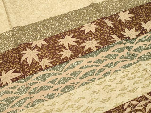 平和屋着物●訪問着　横段草花文　金彩　正絹　逸品　CABD9010gh