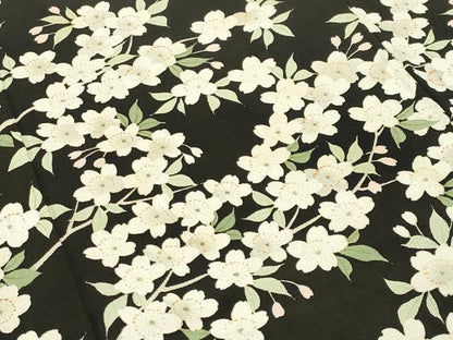 平和屋着物●訪問着　枝桜文　黒地　鬼しぼ縮緬　正絹　逸品　CABD9012gh