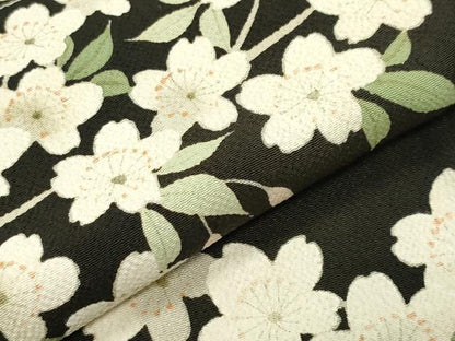 平和屋着物●訪問着　枝桜文　黒地　鬼しぼ縮緬　正絹　逸品　CABD9012gh