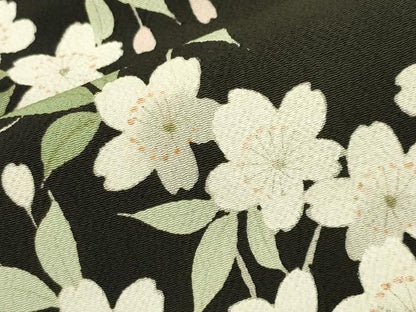 平和屋着物●訪問着　枝桜文　黒地　鬼しぼ縮緬　正絹　逸品　CABD9012gh