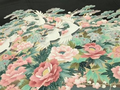 平和屋着物●豪華黒留袖　友禅　作家物　群鶴松竹梅文　暈し染め　正絹　逸品　CABD9014gh