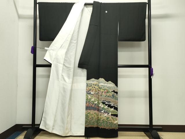 平和屋着物●豪華黒留袖　友禅　作家物　飛鳥風景文　暈し染め　正絹　逸品　CABD9015gh
