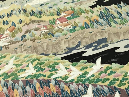 平和屋着物●豪華黒留袖　友禅　作家物　飛鳥風景文　暈し染め　正絹　逸品　CABD9015gh