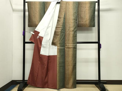 平和屋着物●伝統工芸士　七代目　吉澤与市　紬　間道　証紙付き　正絹　逸品　未使用　CABD9018gh