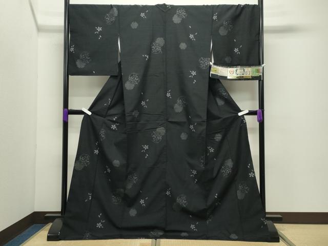 平和屋着物●結城紬　奥順　はたおり娘　80亀甲　飛び亀甲柄　雪輪重ね舞桜文　やまと誂製　証紙付き　ロング丈　正絹　逸品　CABD9025gh