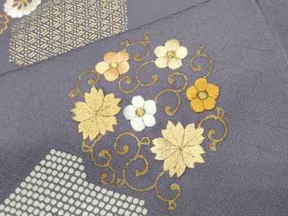 平和屋着物●創業460年・千總　訪問着　刺繍　亀甲花唐草文　金彩　西武百貨店扱い　正絹　逸品　CABD9026gh
