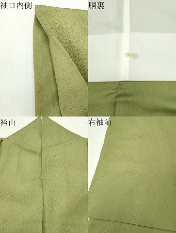 平和屋着物●上質な色無地　草花地紋　鶯色　正絹　逸品　CABD9027gh