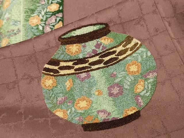 平和屋着物▼中国三大刺繍 相良刺繍 色留訪問着 陶器花文 正絹 逸品 CABD9035gh
