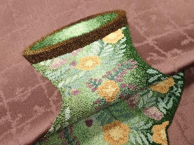 平和屋着物▼中国三大刺繍 相良刺繍 色留訪問着 陶器花文 正絹 逸品 CABD9035gh