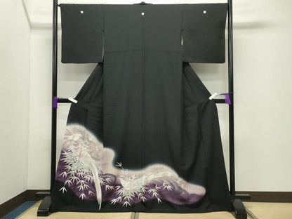 平和屋着物▼豪華黒留袖 刺繍 鳳凰笹文 暈し染め 銀糸 正絹 逸品 CABD9039gh