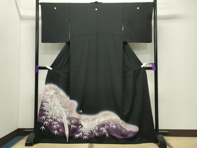 平和屋着物▼豪華黒留袖 刺繍 鳳凰笹文 暈し染め 銀糸 正絹 逸品 CABD9039gh