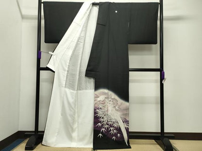 平和屋着物▼豪華黒留袖 刺繍 鳳凰笹文 暈し染め 銀糸 正絹 逸品 CABD9039gh