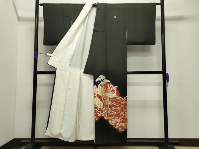 平和屋着物▼豪華黒留袖 駒刺繍 風景松笹文 暈し染め 銀糸 正絹 逸品 CABD9040gh