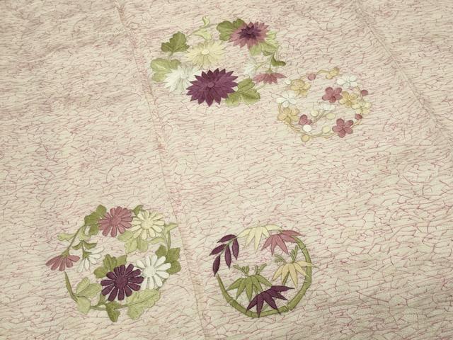 平和屋着物▼訪問着 刺繍 花丸文 三越扱い 正絹 逸品 CABD9042gh