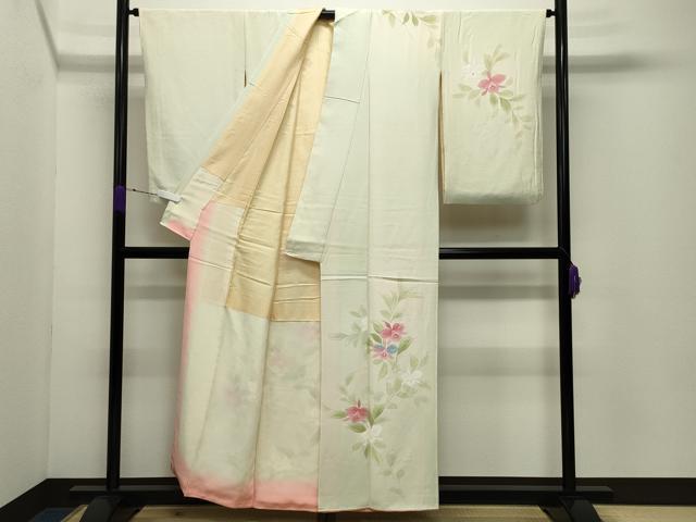 平和屋着物▼訪問着 手描き カトレア 暈し染め 正絹 逸品 CABD9044gh