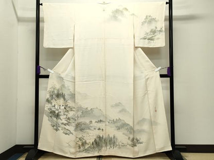 平和屋着物▼訪問着 作家物 手描き 風景文 暈し染め 正絹 逸品 CABD9045gh