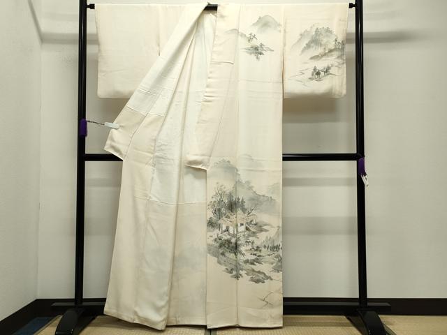 平和屋着物▼訪問着 作家物 手描き 風景文 暈し染め 正絹 逸品 CABD9045gh