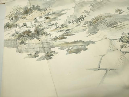 平和屋着物▼訪問着 作家物 手描き 風景文 暈し染め 正絹 逸品 CABD9045gh