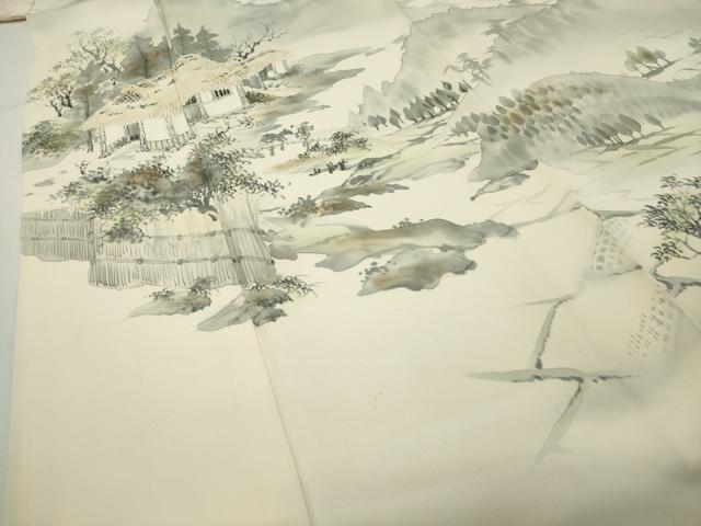 平和屋着物▼訪問着 作家物 手描き 風景文 暈し染め 正絹 逸品 CABD9045gh