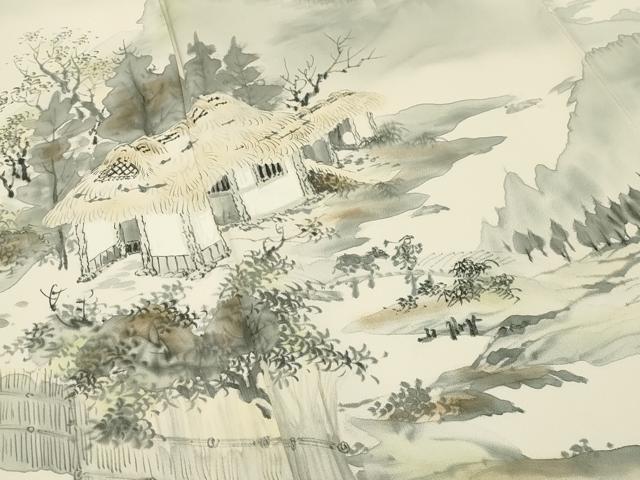 平和屋着物▼訪問着 作家物 手描き 風景文 暈し染め 正絹 逸品 CABD9045gh