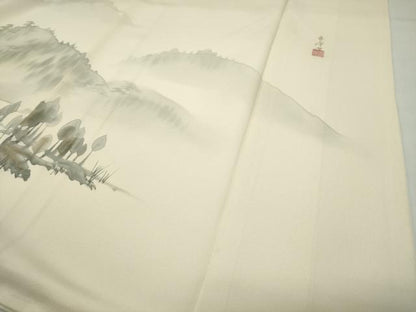 平和屋着物▼訪問着 作家物 手描き 風景文 暈し染め 正絹 逸品 CABD9045gh