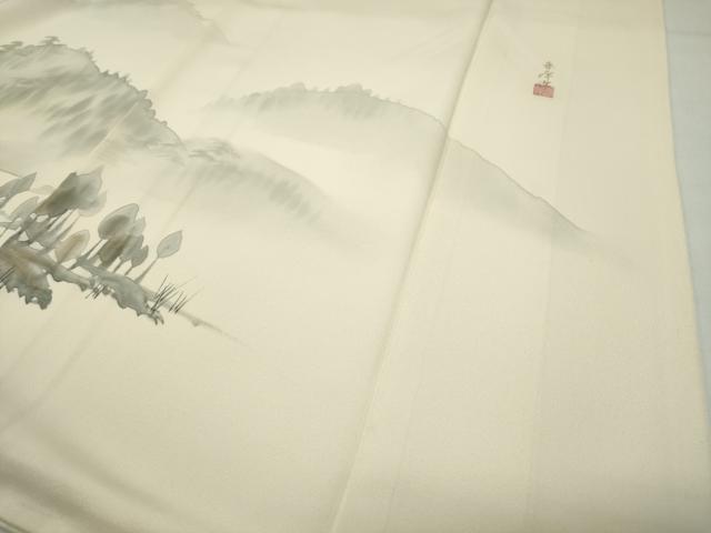 平和屋着物▼訪問着 作家物 手描き 風景文 暈し染め 正絹 逸品 CABD9045gh
