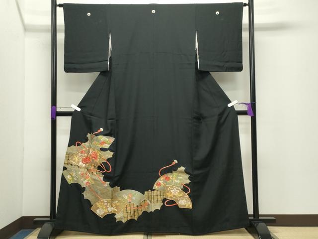 平和屋着物▼豪華黒留袖　駒刺繍　地紙重ね花文　金彩　正絹　逸品　CABD9049gh