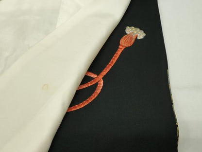 平和屋着物▼豪華黒留袖　駒刺繍　地紙重ね花文　金彩　正絹　逸品　CABD9049gh