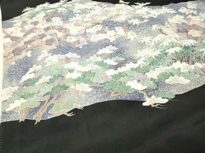 平和屋着物▼豪華黒留袖 刺繍 松竹梅文 金糸 正絹 逸品 CABD9050gh
