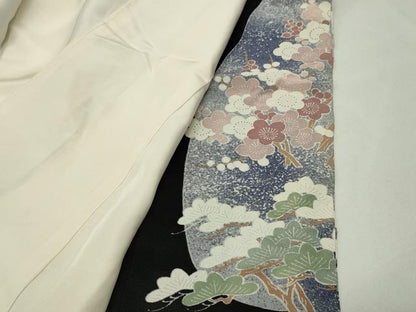 平和屋着物▼豪華黒留袖 刺繍 松竹梅文 金糸 正絹 逸品 CABD9050gh
