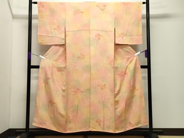 平和屋着物▼上質な小紋 地紋起こし 枝花文 暈し染め 正絹 逸品 CABD9055gh