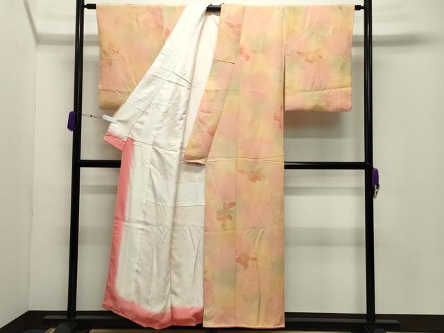 平和屋着物▼上質な小紋 地紋起こし 枝花文 暈し染め 正絹 逸品 CABD9055gh