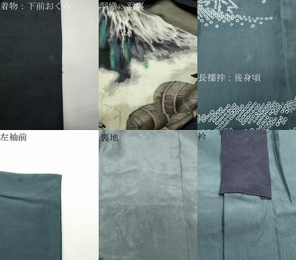 平和屋着物●男性　髭紬　アンサンブル・長襦袢セット　漆黒色　正絹　逸品　CABD9061gh