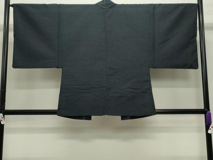 平和屋着物●男性　髭紬　アンサンブル・長襦袢セット　漆黒色　正絹　逸品　CABD9061gh