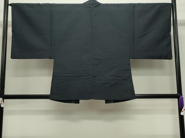 平和屋着物●男性　髭紬　アンサンブル・長襦袢セット　漆黒色　正絹　逸品　CABD9061gh